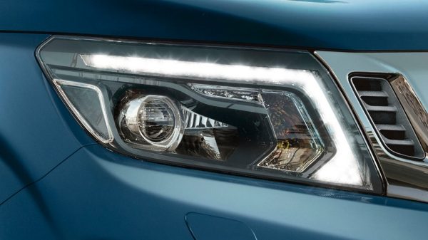 Nissan Navara detail shot of the LED daytime running headlights