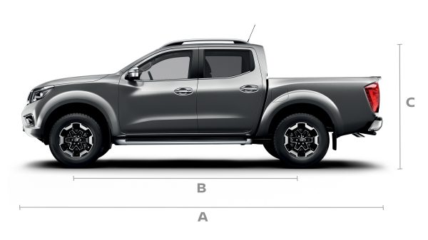 Nissan Navara double cab profile with lines showing dimensions