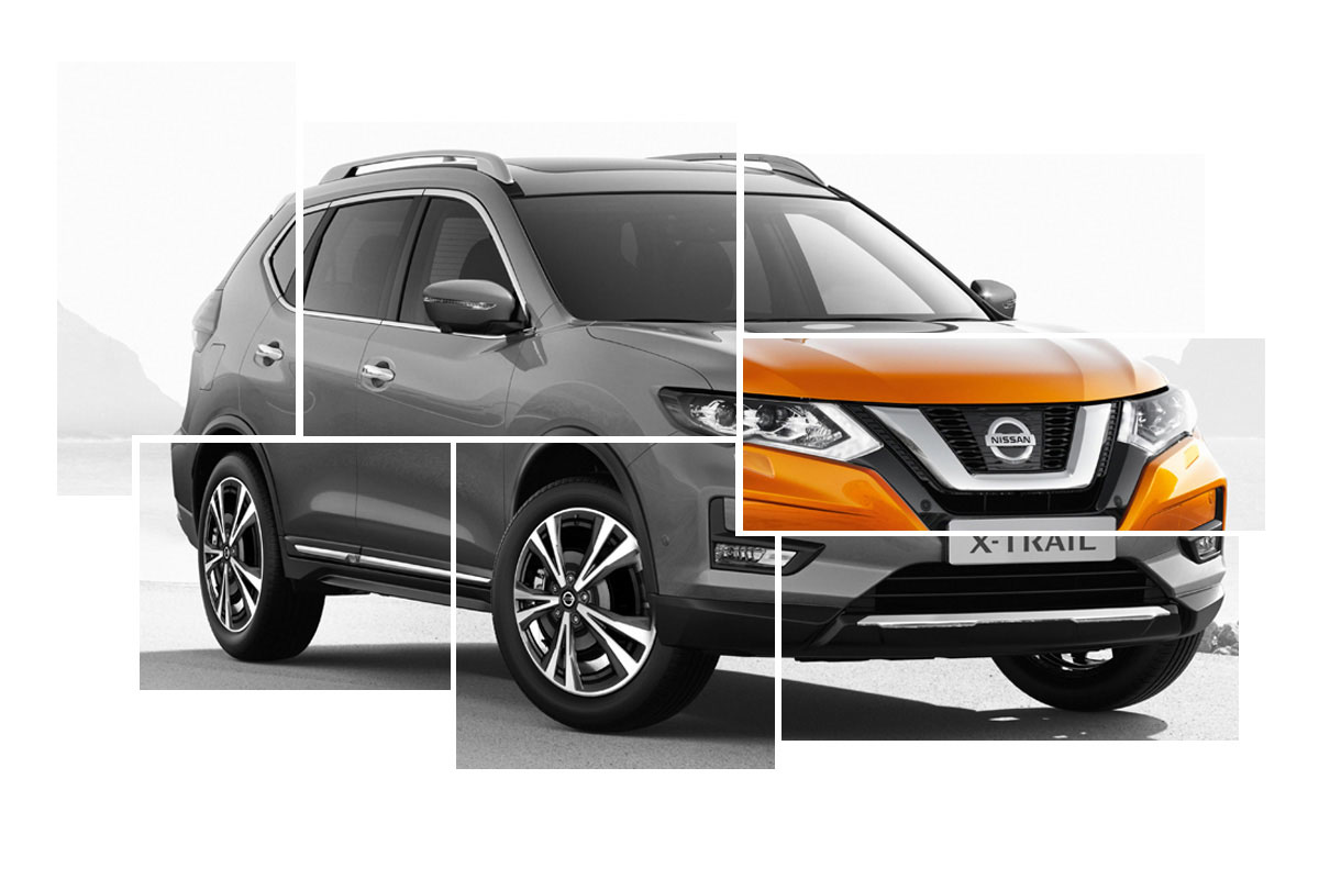 X-Trail Exterior Design collage focus on V-Grille