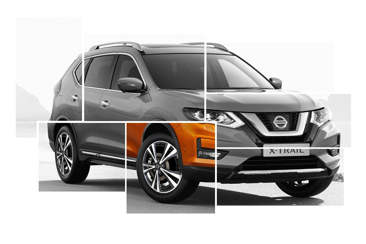X-Trail Exterior Design collage focus on 18" aluminium alloy wheels